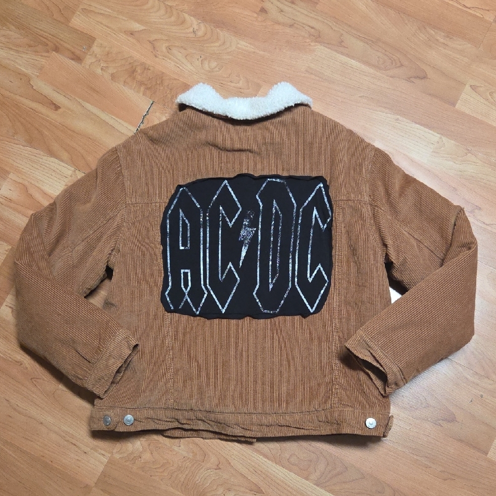 Bluenotes Brown Corduroy Jacket with Sherpa Collar and Black AC/DC Patch